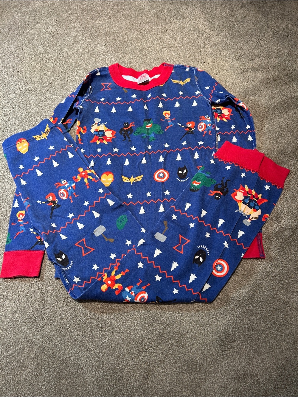 Hanna Andersson Blue Superhero Print Pajama Set with Red Trim